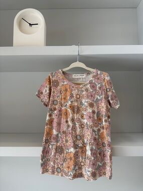 Floral Short Sleeve Bamboo Tee - Pink & Orange - Kids